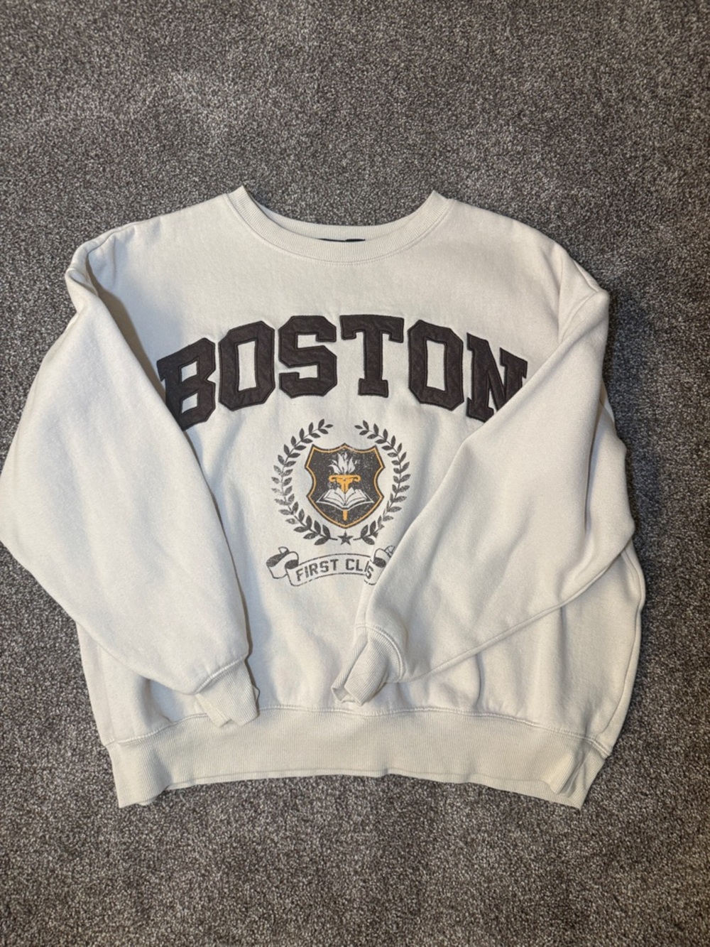 Forever 21 White Boston Crest Crewneck Sweatshirt